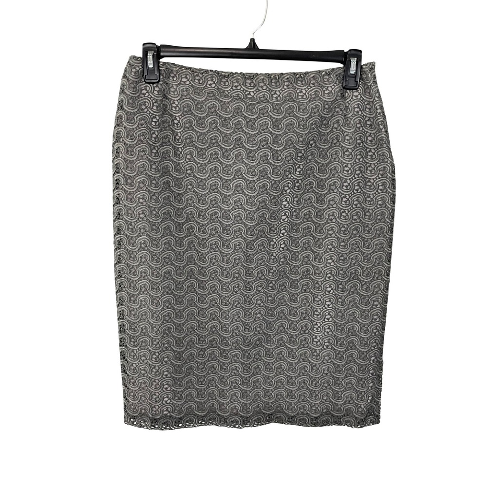 MaxMara Lace Pencil Skirt Gray Made in Italy Sheath Knee Length Size 14